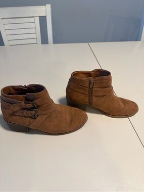 art class Brown Suede Ankle Booties with Buckle Straps